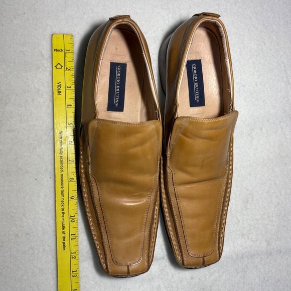 Giorgio Brutini Mens Tan Leather Square Toe Slip On Loafer Dress Shoe 156999 12M - Picture 6 of 8